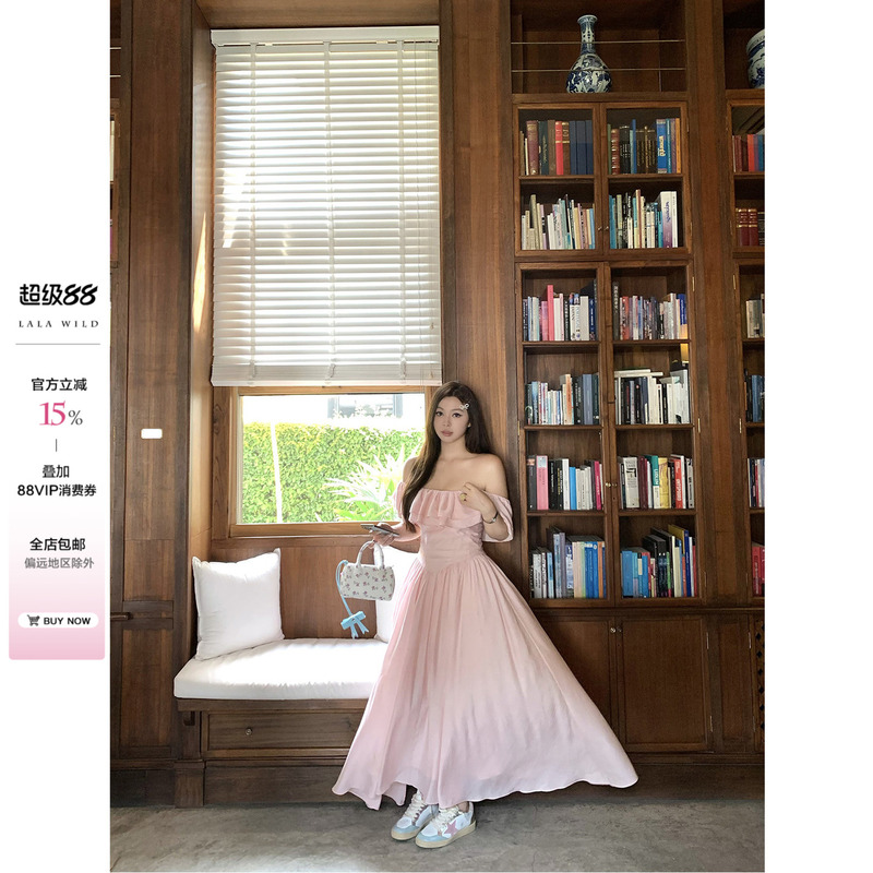 Wildly Popular, One-Shoulder, Two-Way Wear, French-Style, Large Skirt, Lyocell, Long, Waist-Cinching, Plus-Size Dress