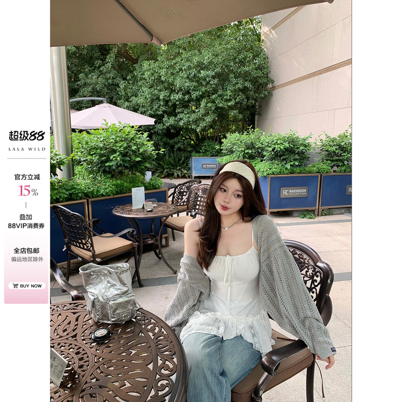 Wildly Spicy, Perfect Match, Sweet Design for Slightly Chubby Women, Spaghetti Strap Knit Cover-Up, Wide-Leg Pants, Plus-Size Set Wildly Spicy, Perfect Match, Sweet Design for Slightly Chubby Women, Spaghetti Strap Knit Cover-Up, Wide-Leg Pants, Plus-Size Set