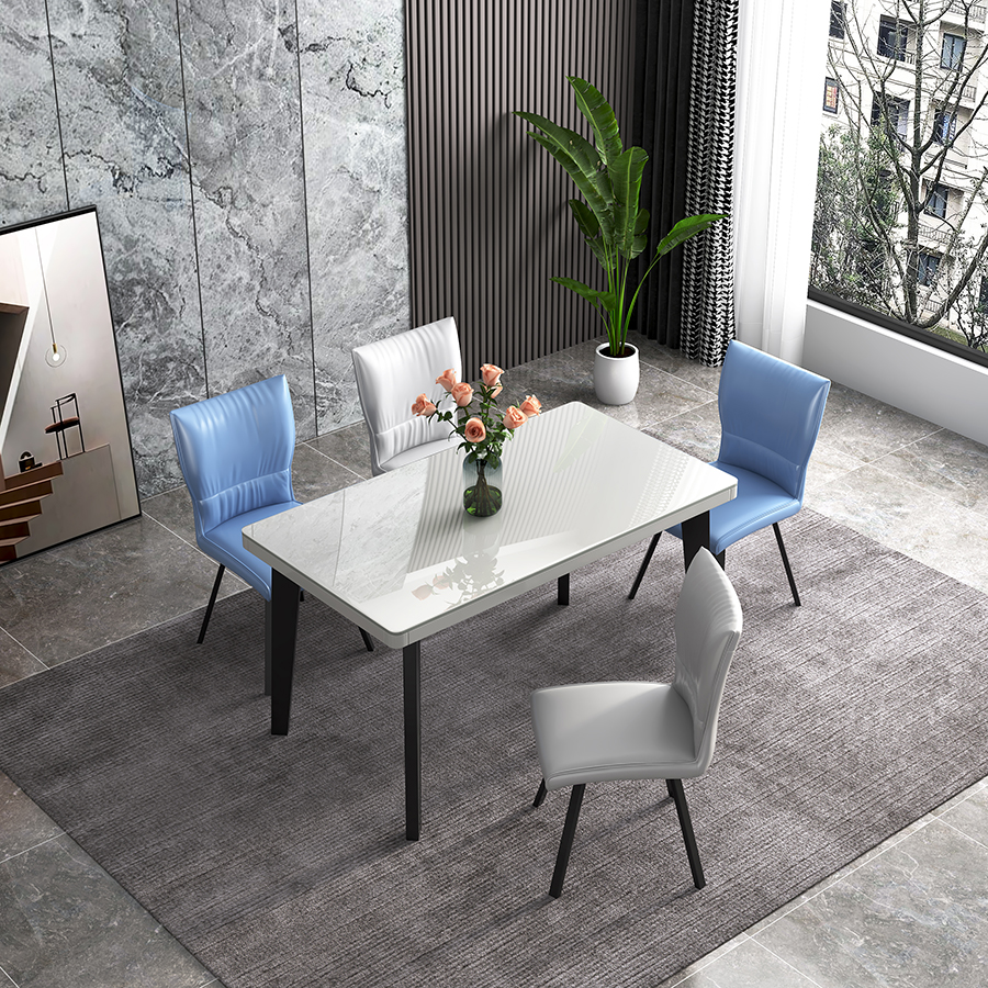 Italian minimalist home dining room dining table and chair combination tempered glass rectangular table simple modern dining table