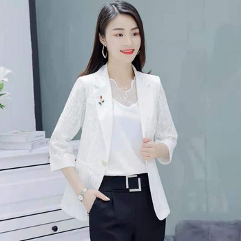 Solid color stitching lace suit jacket women's summer new fashion three-quarter sleeve temperament self-cultivation all-match top