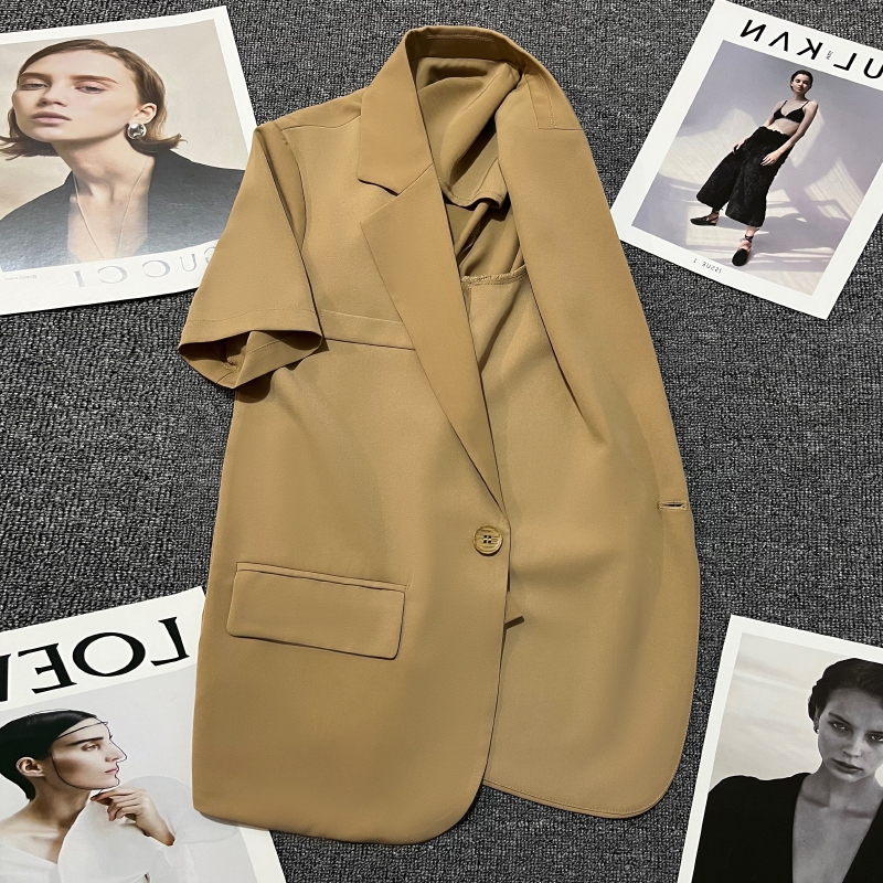 Brand Clearance Khaki Short-Sleeved Blazer for Women, Summer Thin New Style, Petite Design, Fashionable Suit