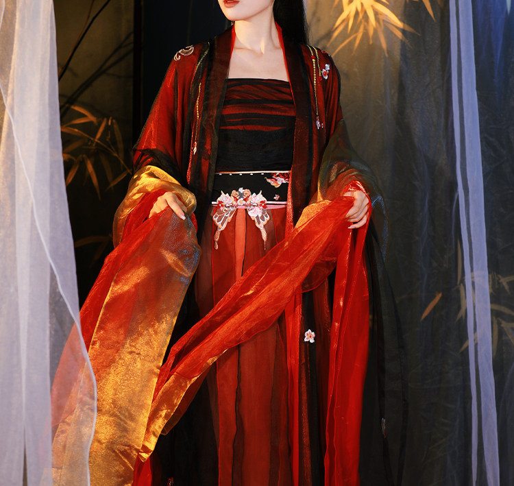 Китайцы одежда наборы 山靖筵【娇梨】宋制破裙大袖衫汉服女秋冬蛇年飘逸渐变红黑日常款