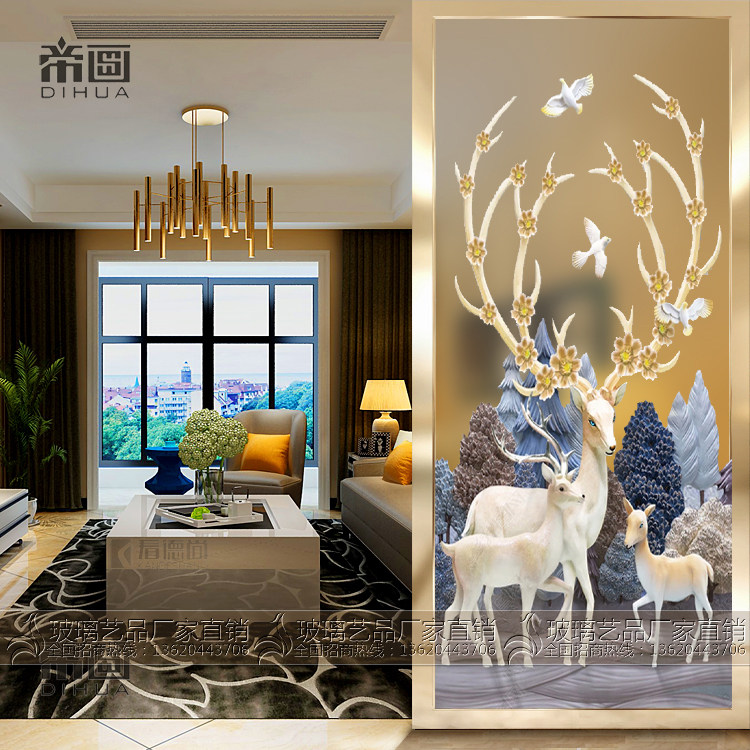 Art glass partition wall living room frosted light-transmitting craft screen simple European-style TV background wall porch bathroom