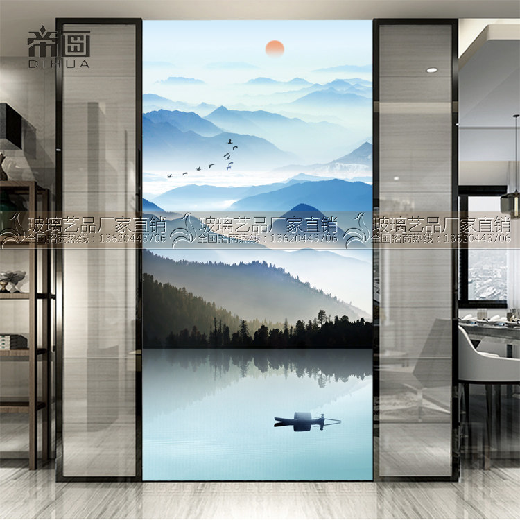 Simple art glass living room screen porch cabinet background wall aisle washbasin partition double-sided landscape painting