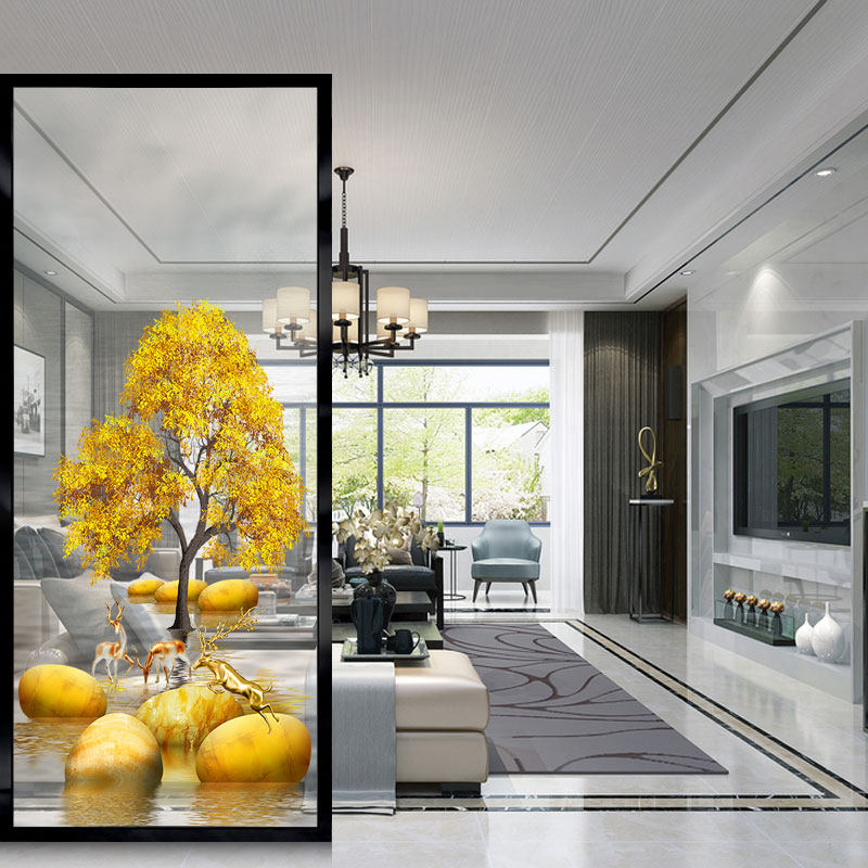 Modern Light Lavish Gold Deer Hat-trick Art Glass Screen Living Room Entrance Into The House Xuan Guan Bathroom Background Wall Frosted Light Transmission