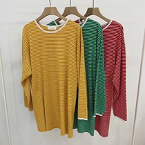 South Koreas Earnace stage new long sleeve striped T-shirt round collar loose for thin summer new