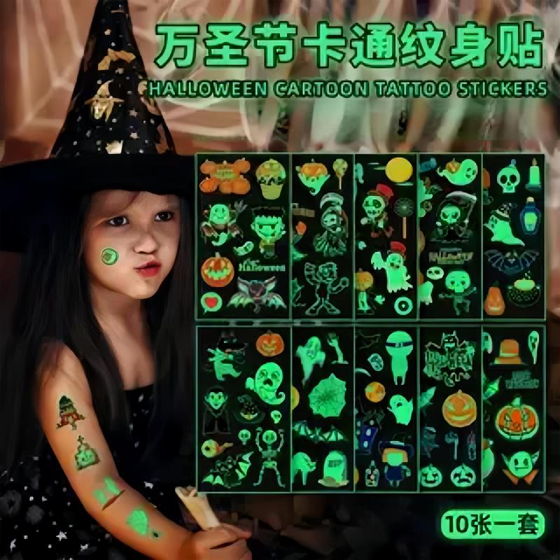 Halloween Stickers New Style Children's Cartoon Glow-In-The-Dark Tattoo Stickers Party Festival Activities Disposable Atmosphere Stickers Halloween Stickers New Style Children's Cartoon Glow-In-The-Dark Tattoo Stickers Party Festival Activities Disposable Atmosphere Stickers