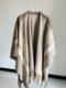 Striped Color-Blocked Herringbone Cashmere Wool Cape with Large Shawl Scarf and Tassel Design, Casual and Versatile for Autumn and Winter