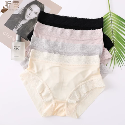 Шелковые тонкие кружевные трусы, антибактериальные шорты, дышащие штаны, средняя посадка, большой размер