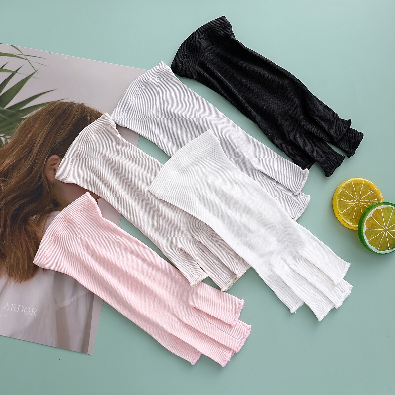 Japanese-Style Thin Silk Gloves for Women, Spring and Summer, Made of Mulberry Silk, Fingerless, Non-Slip, Daily Hand Protection, Half-Finger, for Driving, Skin Care, Sun Protection