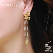 EVERY LOOK bow tassel earrings long earrings female senior sense niche design temperament thin