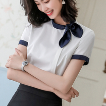 Hotel front desk reception tooling beauty salon work clothes womens dining white shirts womens professional wear short sleeves