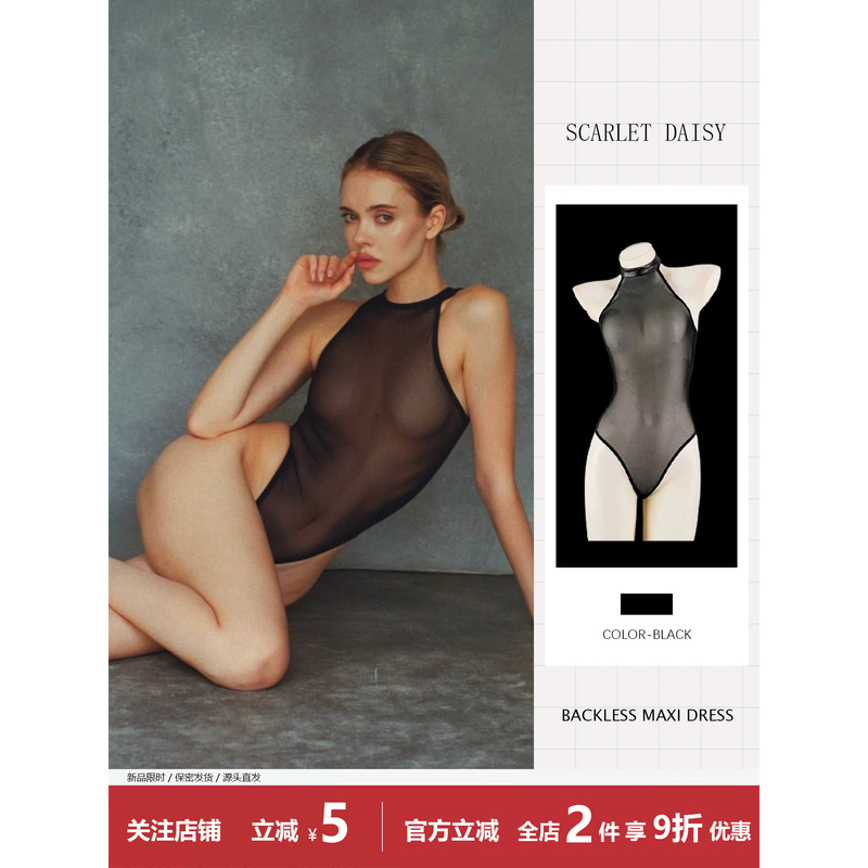 Sexy Transparent Swimsuit, Tempting Shiny Ultra-Thin Stockings, Ol-Style Bodysuit, Shapewear, Lingerie, Tights