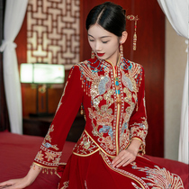 velvet show Hefu 2022 new bride Chinese wedding dress toast and heavy work high-end female show and