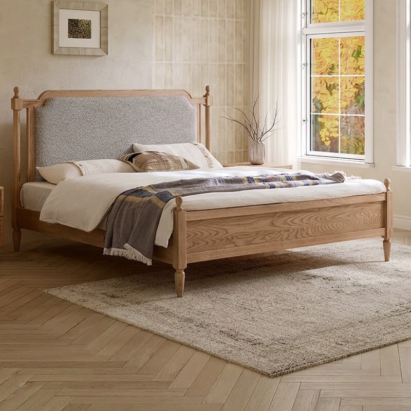 Indoor Furniture Tuscan Style Wide-Screen Solid Wood Bed French Wabi-Sabi Style Guesthouse Double Bed with Soft Backrest Wedding Bed Indoor Furniture Tuscan Style Wide-Screen Solid Wood Bed French Wabi-Sabi Style Guesthouse Double Bed with Soft Backrest Wedding Bed