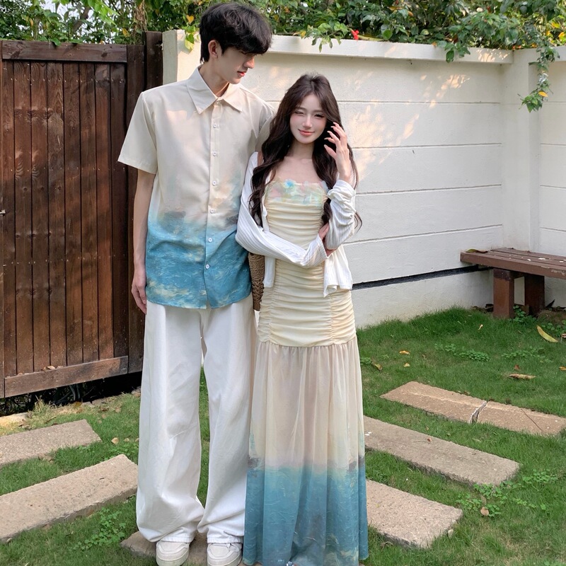 Couple Outfits for Summer, Super Fairy-Like and Beautiful, with a Holiday Vibe, Gradient Floral Suspender Dress, One Dress and One Skirt