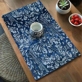 Retro cotton and linen tea mat fabric absorbent tea towel tea cloth tea coaster tea tablecloth ethnic style tea tablecloth blue print Retro cotton and linen tea mat fabric absorbent tea towel tea cloth tea coaster tea tablecloth ethnic style tea tablecloth blue print