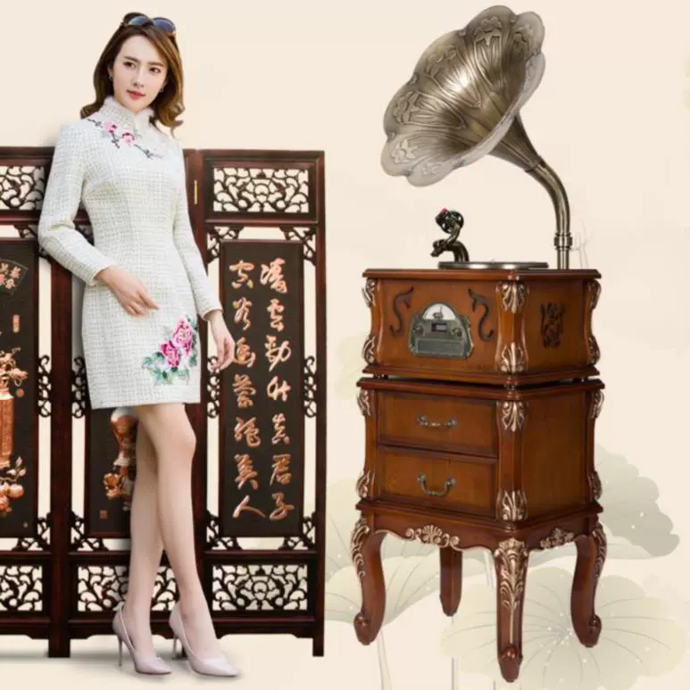 Sân khấu retro ghi đĩa nhà hàng phương Tây quà tặng phim đài phát thanh bài nội thất hiện đại nhà gỗ cổ - Máy hát