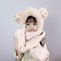 Children Lioncap scarves integrated gloves Three sets of winter warmth 100 lap cute cartoon care ear fashion female baby thick