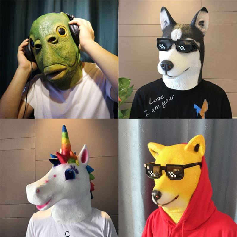 Single dog head set man wearing green head fish head cover donkey Haschi mask horse to blame for laughing 2021 new internet red cute