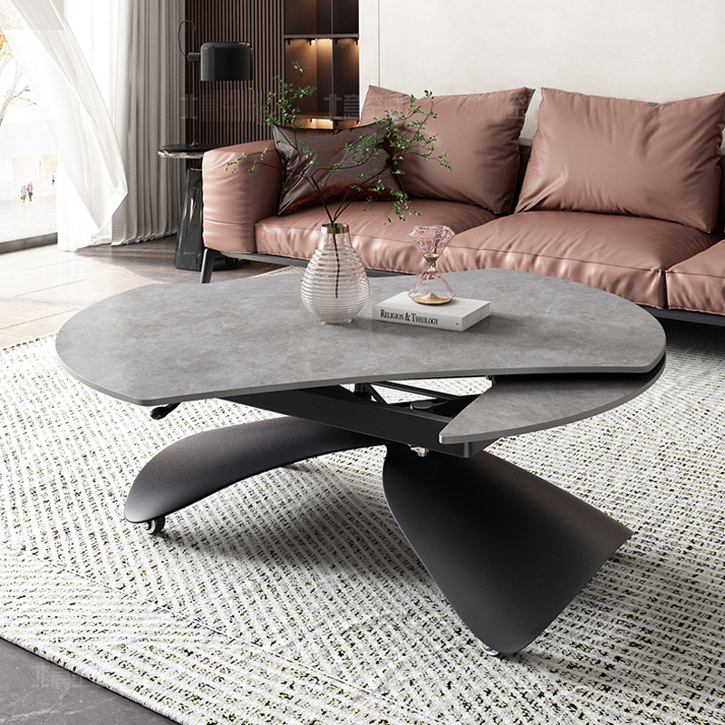 Rock plate lifting tea table dining table dual-use integrated modern small household multifunctional variable round table tea table
