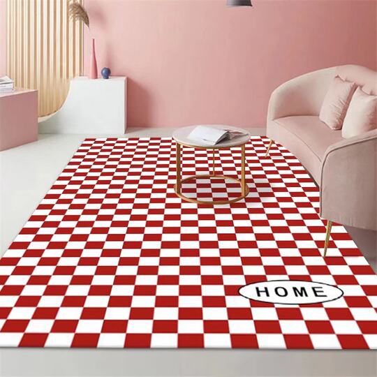 Checkerboard carpet bedroom living room modern minimalist Nordic ins style room bedside coffee table sofa plaid carpet
