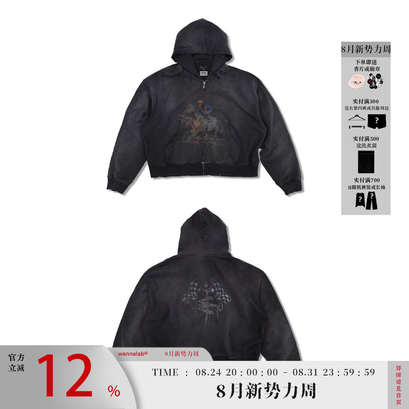 【Linbesui Label】Wanna Lab 26Ss Heavy Washed Distressed Horse Racing Hand-Printed Sweatshirt Hoodie 【Linbesui Label】Wanna Lab 26Ss Heavy Washed Distressed Horse Racing Hand-Printed Sweatshirt Hoodie