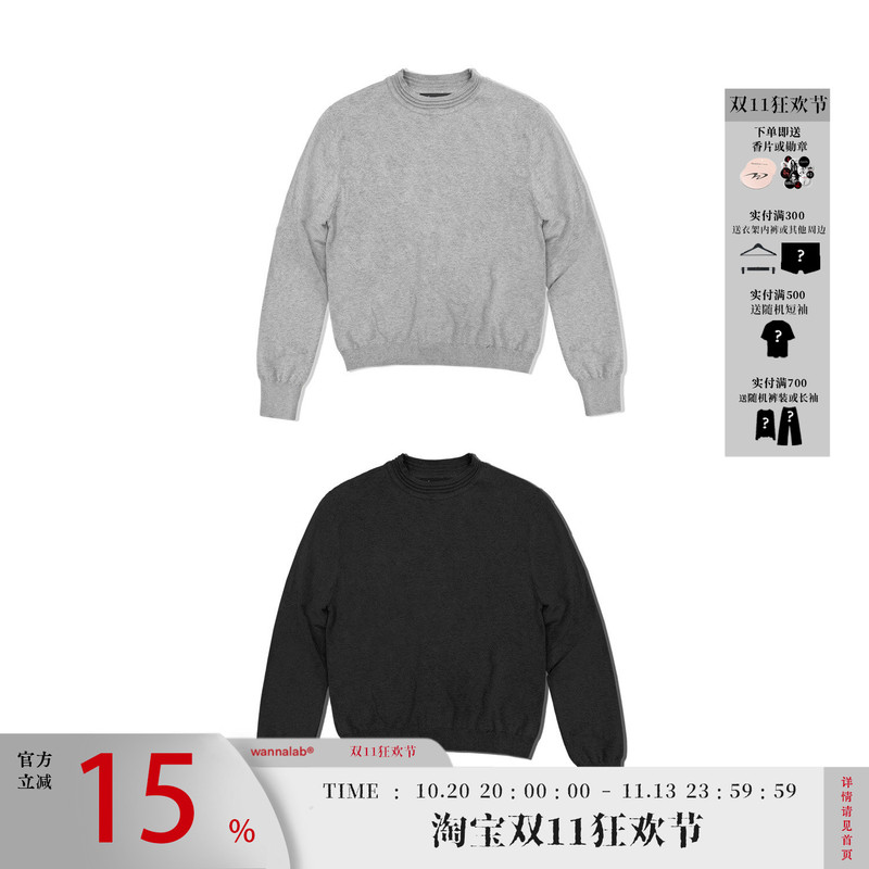 Wanna Lab 26Fw Three-Stripe Collar Ninja Sleeve Two-Way Wear Comfortable Pure Cotton Knit Long Sleeve Sweater Wanna Lab 26Fw Three-Stripe Collar Ninja Sleeve Two-Way Wear Comfortable Pure Cotton Knit Long Sleeve Sweater