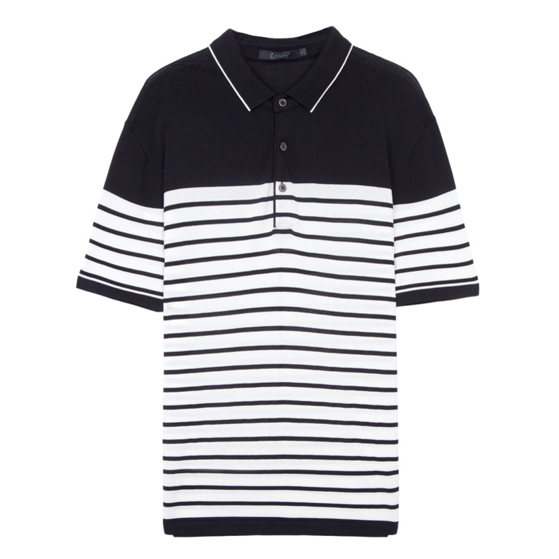 nam Carbine của tối giản ve áo sọc áo len ngắn tay mùa hè mới Polo knitshirt B-mã.