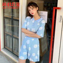 104.3元包邮 韩都衣舍 POLO领休闲短袖+短裤套装 OM81441