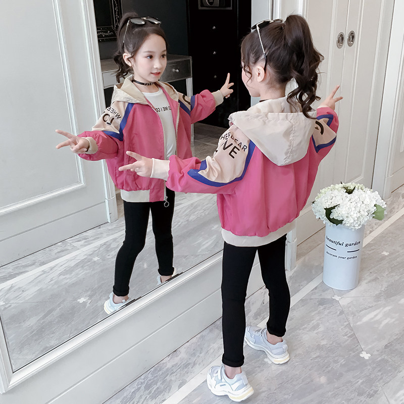 Spring Autumn Clothing Girl Short Coat 2021 New Korean Version Children CUHK Tong Hat Windsuit 4-12 Year Old Girl Blouse