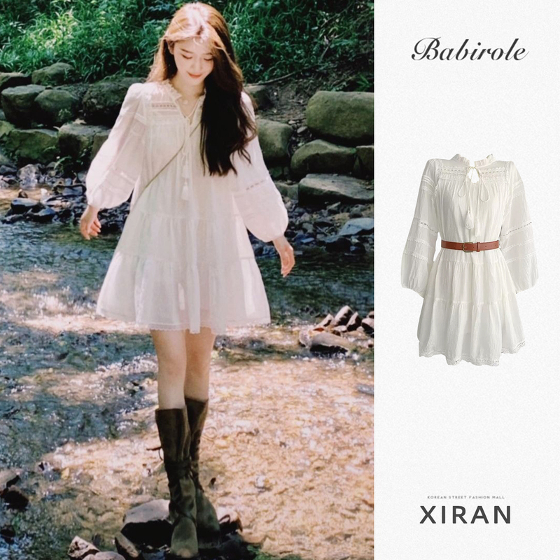 2026 Spring French Bohemian Dress for Petite Women, White Chic and Stunning Long-Sleeve Babydoll Dress