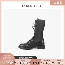 Laberthree Locomotive Boots Women Middle Tube Front Zipper Strap Leather Martin Boots English Round Head Thick-soled Boots