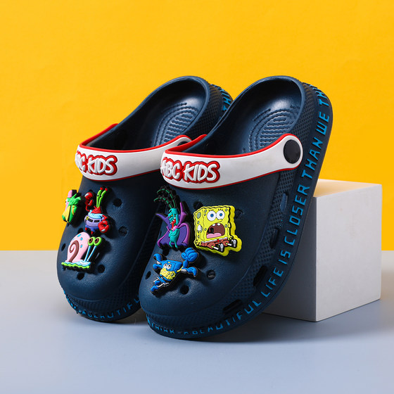 海绵宝宝儿童洞洞鞋夏季男童拖鞋小孩男孩沙滩鞋凉鞋男宝外穿新款