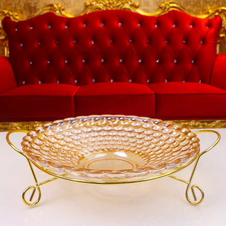 Metal round fruit plate shelf KTV golden fruit plate set bracket buffet plate bracket base