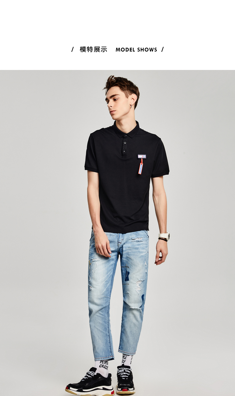Mark Huafei nam 2018 hè mới tay áo polo ngắn thời trang tương phản màu sắc chữ Slim áo thun top áo phông polo nam