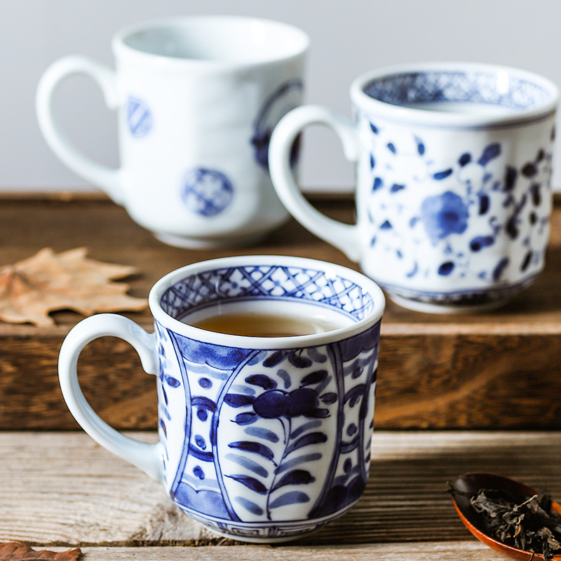 Blue winds don Japan imported ceramic tea set creative vintage Japanese tea cup keller ceramic cup with handle cup