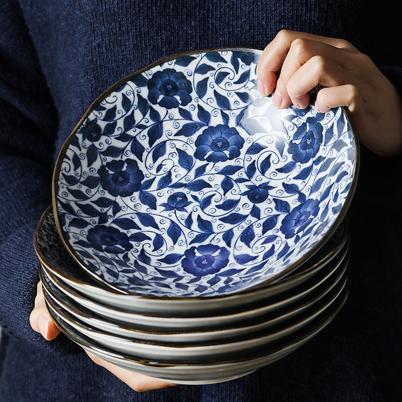 Japan imported tableware suit Japanese 】 【 16 woolly ceramic ipads China ancient dyeing high - end dishes dishes for the family