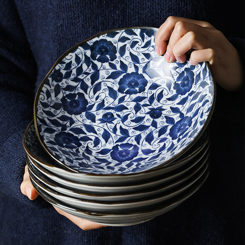【 tableware suit Japanese ancient dyeing 12 sets imported from Japan with high - grade ceramic family dishes dishes