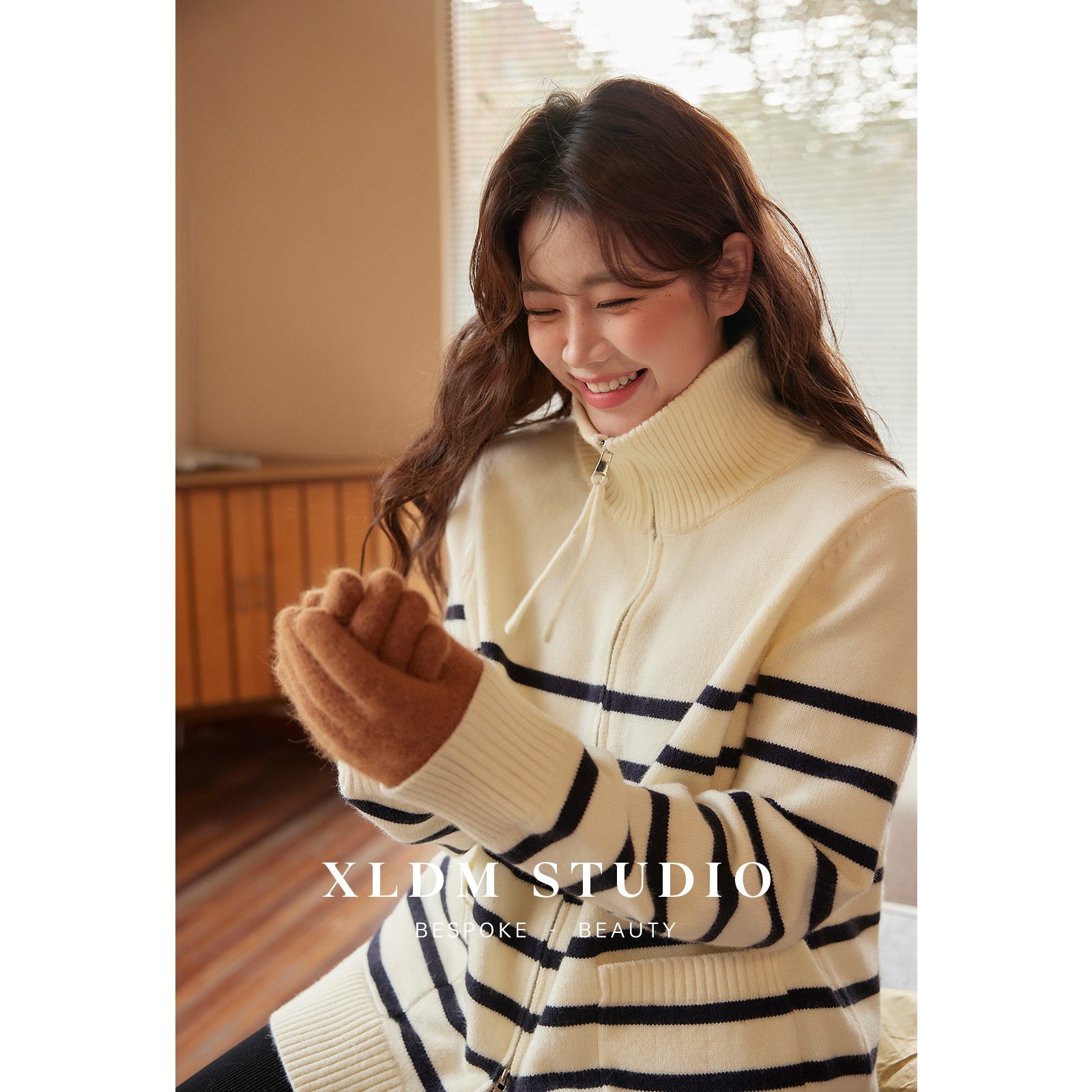 Small Lady Homemade Big Code Women's Dress Double Open Zipped Collar Stand-up Collar Stripe Fat Mm Winter Sweater Cardiovert 100 Hitch Blouse-Taobao