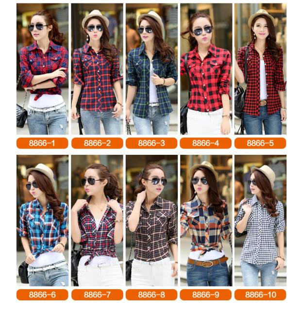 Xuân 2017 thu đông mới đánh bóng tóc thon gọn áo sơ mi kẻ sọc dài tay nữ Han Fan cotton đáy áo áo voan mỏng