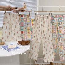 Pro-child clothing family of three Korean childrens clothing 2022 Summer new male girl cartoon casual pants children sleep pants tide
