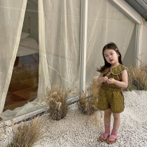 Korean Boy Clothing 2022 Summer New Girl Suit Shorts Vest Shirt Two Pieces of Broken Flowers Cotton Fabric Retro Tide