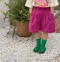South Korean childrens clothing 2022 Summer new girl shorts bright and thin cotton fabric pants Western suit pants casual 50% pants