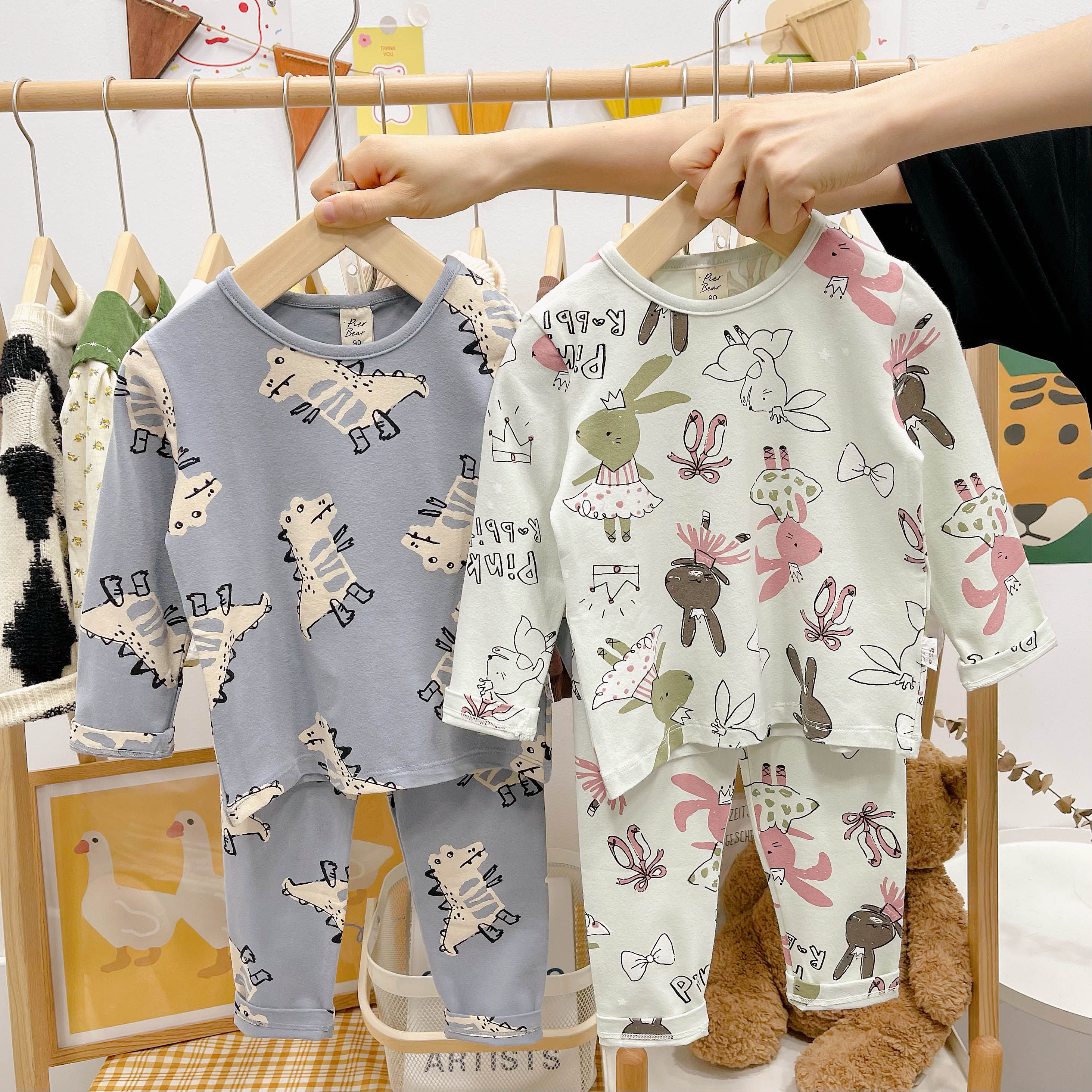 Boy Girl Leka Cotton Underwear Suit Pure Cotton Spring Autumn Dress Pyjamas Children Autumn Clothes Sanitary Pants Little Baby Two Sets
