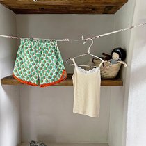 South Korean childrens clothing 2022 Summer new girl pants shorts printed bump color cotton cloth breathable green Korean wins