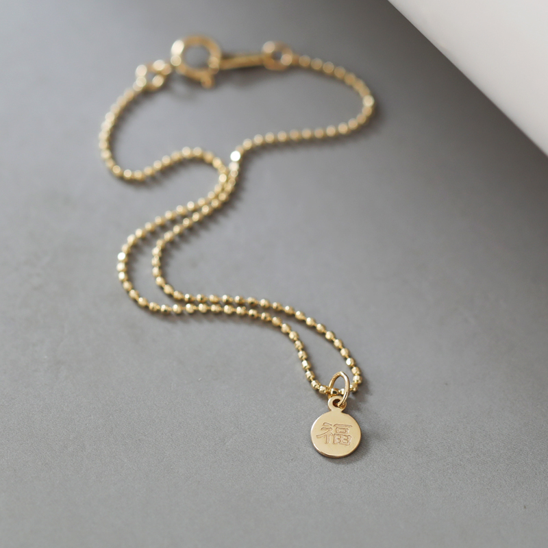 Beautiful~ All-Over Pure 14K Gold Bracelet for Women, Exquisite and Slender 1mm Thick Rice Bead Chain with Fortune Pendant Jewelry Gift Beautiful~ All-Over Pure 14K Gold Bracelet for Women, Exquisite and Slender 1mm Thick Rice Bead Chain with Fortune Pendant Jewelry Gift