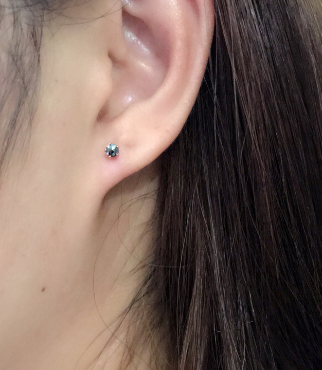 WH时尚韩国纯14k金黄金耳钉女 黑曜石圆球堵