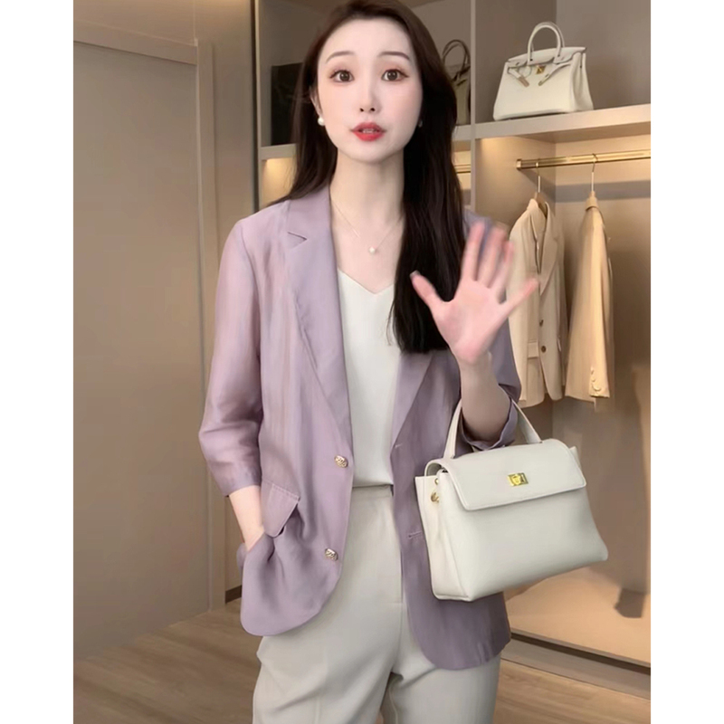 High-End Tencel Blazer for Women 2026 Summer New Korean Style Fashionable and Elegant Lightweight Rain-Colored Suit Jacket High-End Tencel Blazer for Women 2026 Summer New Korean Style Fashionable and Elegant Lightweight Rain-Colored Suit Jacket