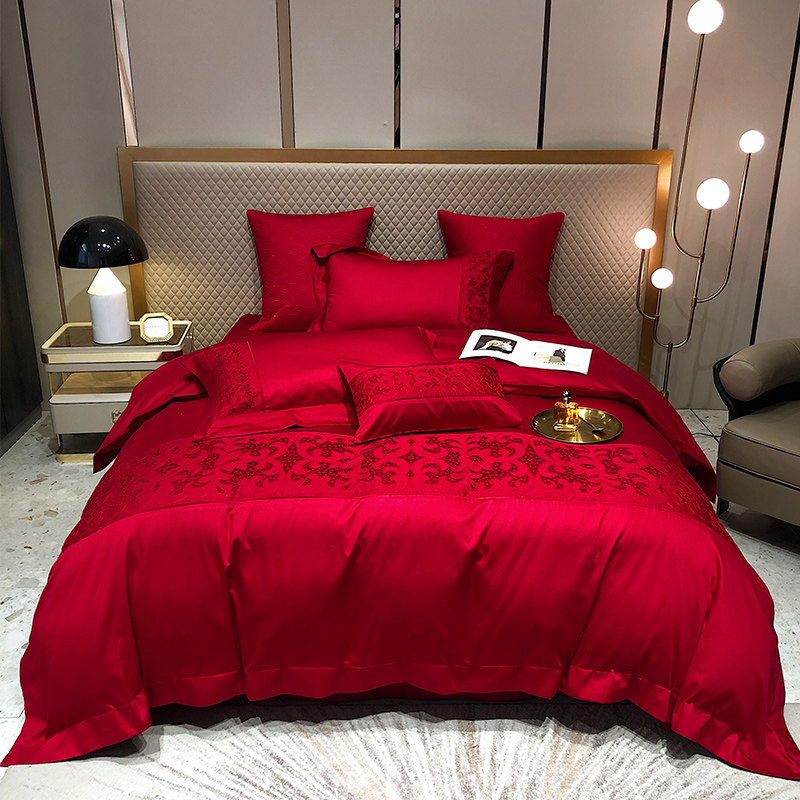 Roland Home Textiles wedding bed making wedding wedding new Chinese style bedding bright red simple four-piece set simple high-end